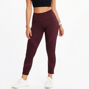 Aerie Chill Play Move High Waist Maroon Mesh Panel Leggings Size Large Women's